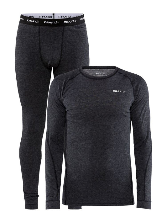 Ullar Merino sett (toppur & buxur) - Black Melange - Barna, dömu og herra