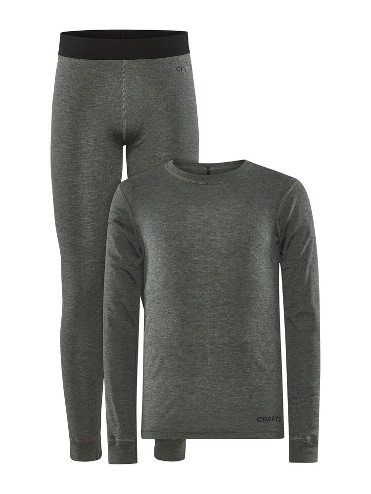 Ullar Merino sett (toppur & buxur) - Grænt - Barnastærðir