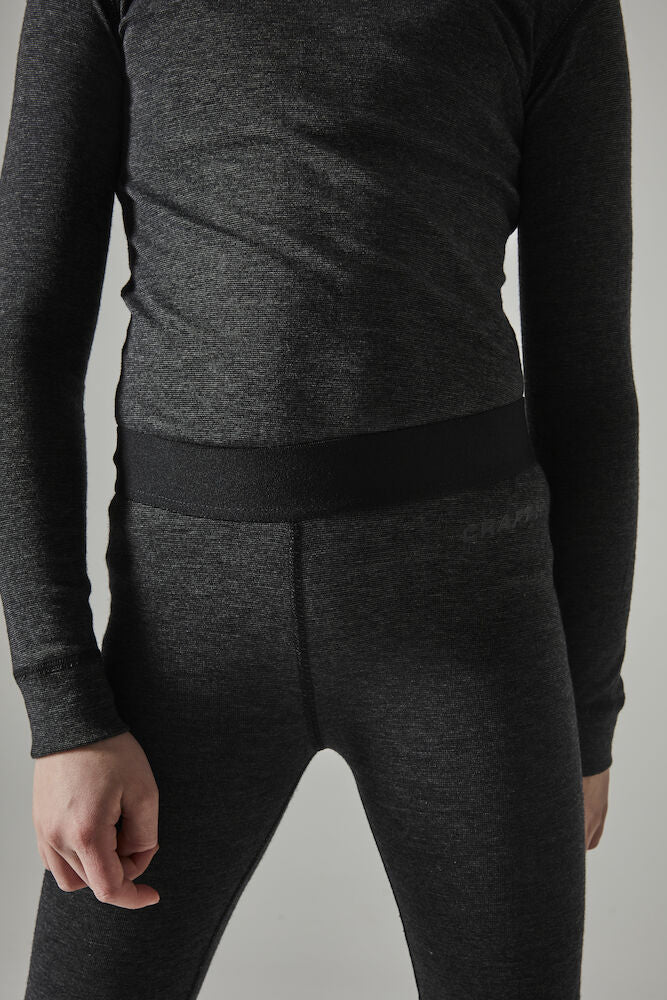 Ullar Merino sett (toppur & buxur) - Black Melange - Barna, dömu og herra