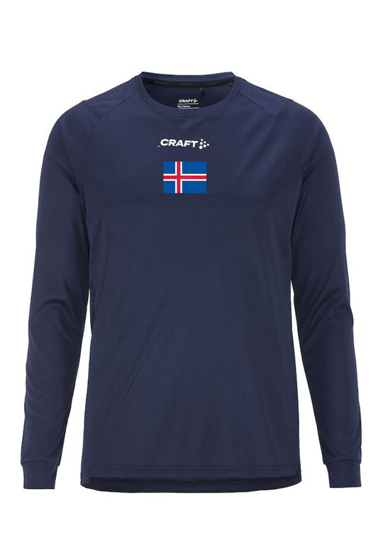 Síðerma bolur - Dökkblár - Íslenski fáninn