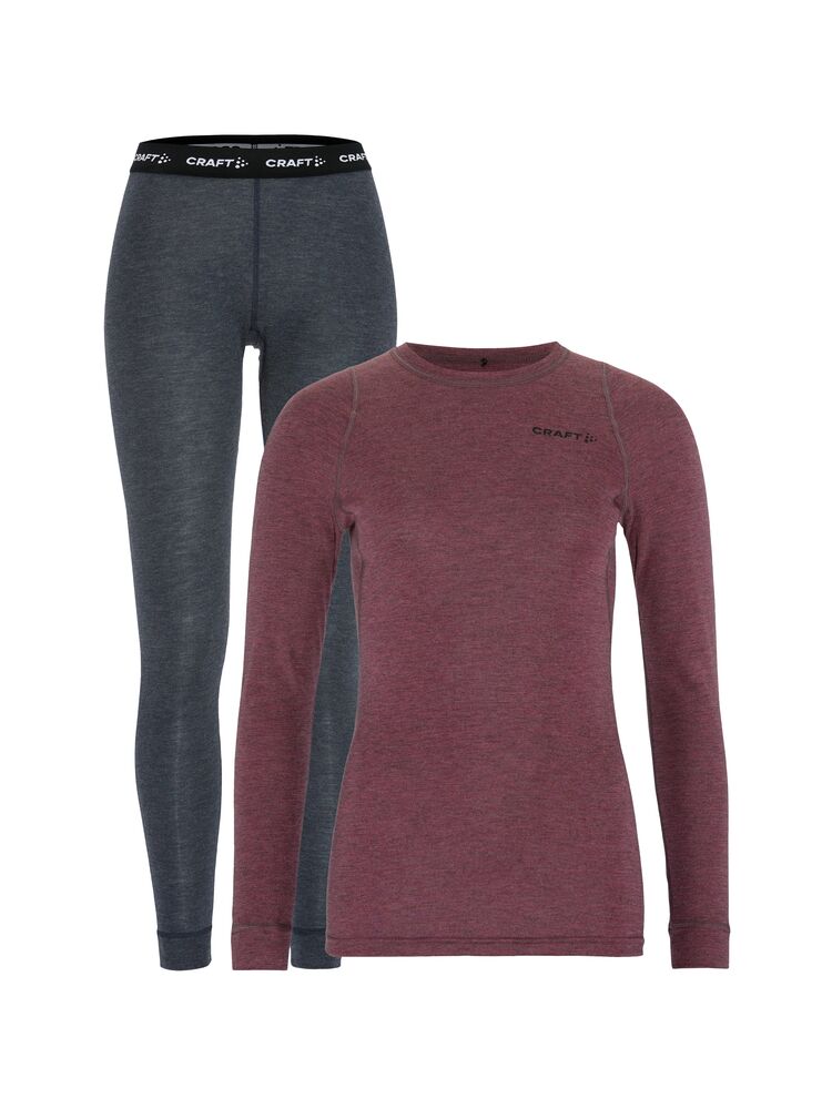 Ullar Merino sett (toppur & buxur) - Rouge Melange - Dömusnið