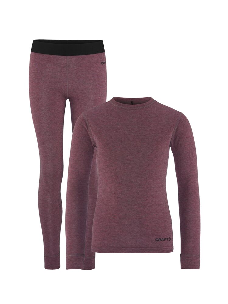 Ullar Merino sett (toppur & buxur) - Rouge Melange - Barnastærðir