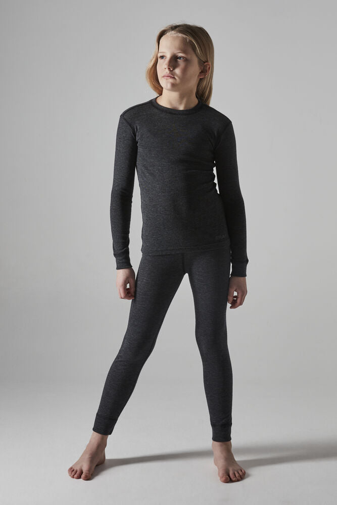 Ullar Merino sett (toppur & buxur) - Black Melange - Barna, dömu og herra