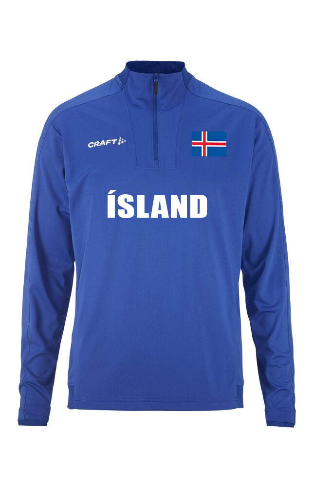 Evolve 2.0 Hálfrennd Peysa - Blá - Íslenski fáninn og Ísland