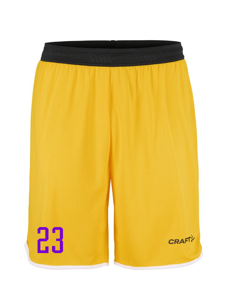 Körfuboltastuttbuxur - Gular með fjólubláum merkingum